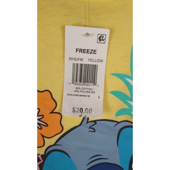 Disney Lilo & Stitch Jr Size Large Crop Crew Neck Tee Shirt Yellow - Picture 4 of 9